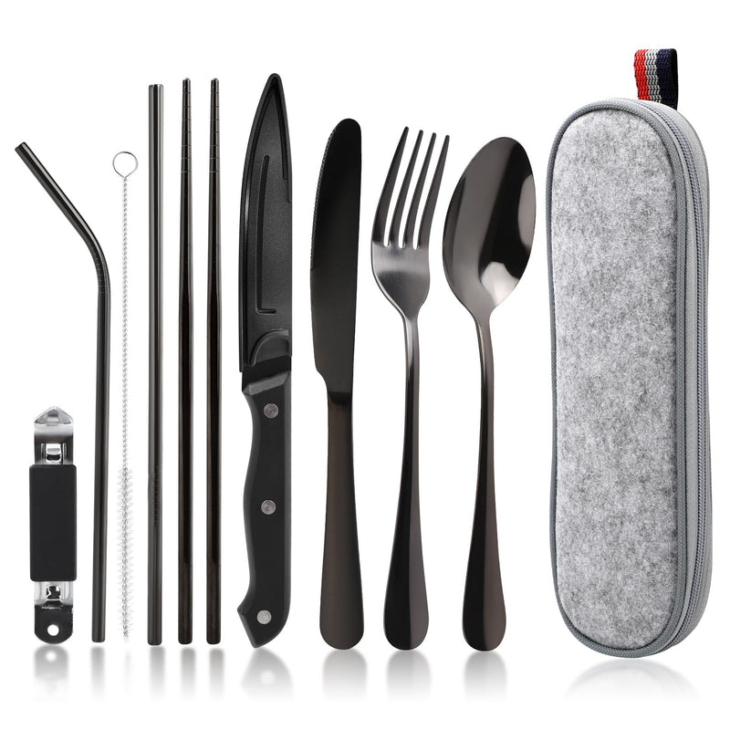 Camping Cutlery Set, 9 Pieces, Outdoor Camping Cutlery Set, Stainless Steel Travel Cutlery,  Box Pack, Portable